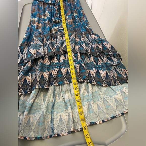 Nature Blue Floral Tiered Maxi Dress L Boho Cottagecore Puff Sleeve Beachy - Picture 12 of 12